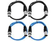 SEISMIC AUDIO SAXLX 2 4 Pack of 2 XLR Male to XLR Female Patch Cables Balanced 2 Foot Patch Cord Black and Blue