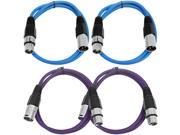 SEISMIC AUDIO SAXLX 2 4 Pack of 2 XLR Male to XLR Female Patch Cables Balanced 2 Foot Patch Cord Blue and Purple