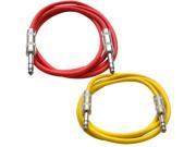 SEISMIC AUDIO SATRX 6 2 Pack of 6 1 4 TRS Male to 1 4 TRS Male Patch Cables Balanced 6 Foot Patch Cord Red and Yellow