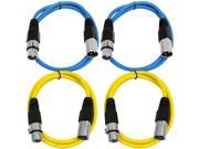 SEISMIC AUDIO SAXLX 2 4 Pack of 2 XLR Male to XLR Female Patch Cables Balanced 2 Foot Patch Cord Blue and Yellow