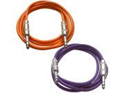 SEISMIC AUDIO SATRX 3 2 Pack of 3 1 4 TRS Male to 1 4 TRS Male Patch Cables Balanced 3 Foot Patch Cord Orange and Purple