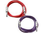 SEISMIC AUDIO SATRX 3 2 Pack of 3 1 4 TRS Male to 1 4 TRS Male Patch Cables Balanced 3 Foot Patch Cord Red and Purple