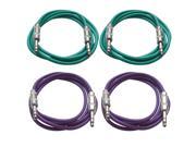 SEISMIC AUDIO SATRX 6 4 Pack of 6 1 4 TRS to 1 4 TRS Patch Cables Balanced 6 Foot Patch Cord Green and Purple