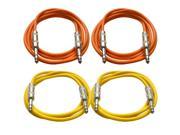 SEISMIC AUDIO SATRX 6 4 Pack of 6 1 4 TRS to 1 4 TRS Patch Cables Balanced 6 Foot Patch Cord Orange and Yellow