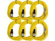 Seismic Audio SATRXL M25Yellow 6Pack 6 Pack of 25 Ft XLR Male to 1 4 TRS Patch Cable Snake Cords Balanced Yellow