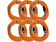 Seismic Audio SATRXL F25Orange 6Pack 6 Pack of 25 Ft XLR Female to 1 4 TRS Patch Cable Snake Cords Balanced Orange