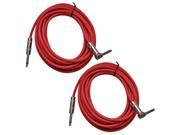 Seismic Audio SAGC20R Red 2Pack Pair of Red 20 Foot Right Angle to Straight Guitar Cables 20 Red Guitar or Instrument Cables