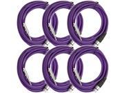 Seismic Audio SATRXL F25Purple 6Pack 6 Pack of 25 Ft XLR Female to 1 4 TRS Patch Cable Snake Cords Balanced Purple