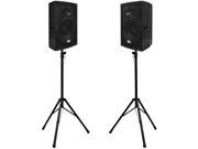 Seismic Audio Magma 15PW Pair PKG1 Pair of Premium Powered 15 PA Speakers with two Tripod Speaker Stands