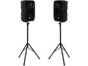 Seismic Audio L_Wave 15Pair PKG1 Pair of Powered Molded 15 PA Speakers with two Tripod Speaker Stands