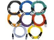 Seismic Audio SAXLX 10 Multi 8 Pack of Colored 10 Foot XLR Patch Cables 10 Mic Cable Cords