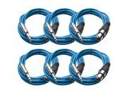 Seismic Audio 6 Pack of Blue 10 foot XLR Female to TRS Male Patch Cables Snake Microphone Cord