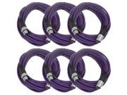 Seismic Audio 6 Pack of Purple 25 XLR male to XLR female Microphone Cables