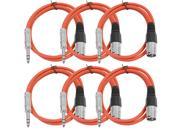 Seismic Audio 6 Pack of Red 2 foot XLR Male to TRS Male Patch Cables Snake Microphone Cord