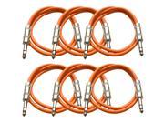 Seismic Audio 6 Pack of Orange 3 foot TRS to TRS Patch Cables Snake Microphone Cord