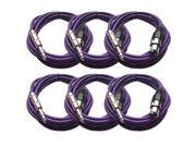 Seismic Audio 6 Pack of Purple 10 foot XLR Female to TRS Male Patch Cables Snake Microphone Cord