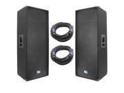 Seismic Audio SA 155T PKG23 Pair of Dual 15 Inch PA DJ Loudspeakers and 50 Speaker Cables Dual 15 Inch Club Party Loud Speakers