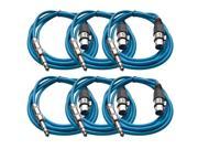 Seismic Audio 6 Pack of Blue 6 foot XLR Female to TRS Male Patch Cables Snake Microphone Cord