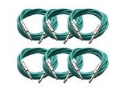 Seismic Audio 6 Pack of Green 10 foot TRS to TRS Patch Cables Snake Microphone Cord