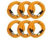 Seismic Audio 6 Pack of Orange 25 XLR male to XLR female Microphone Cables