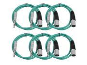 Seismic Audio 6 Pack of Green 2 foot XLR Male to TRS Male Patch Cables Snake Microphone Cord