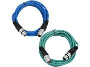 SEISMIC AUDIO SAXLX 10 2 Pack of 10 XLR Male to XLR Female Patch Cables Balanced 10 Foot Patch Cord Blue and Green