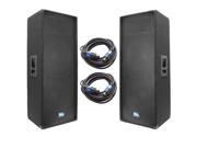 Seismic Audio SA 155T PKG22 Pair of Dual 15 DJ Speakers with two 35 Speaker Cables Dual 15 Inch DJ Loudspeakers Club Speakers