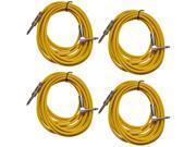 Seismic Audio SAGC20R Yellow 4Pack 4 Pack of Yellow 20 Foot Right Angle to Straight Guitar Cables 20 Yellow Guitar or Instrument Cables