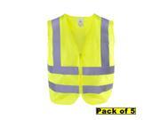 TR Industrial Neon Yellow Front Zipper Knitted Safety Vest Size X Large Pack of 5