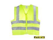 TR Industrial Neon Yellow Front Zipper Mesh Safety Vest Size Large Pack of 5