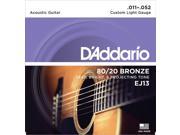 D Addario EJ13 Acoustic Guitar Strings Medium 80 20 Bronze Custom Light 1 Set