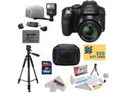 Panasonic Lumix DMC FZ200 Digital Camera with 3 Inch Vari Angle LCD With 64GB Memory Card Reader Battery Charger Flash Carrying Case Tripod Cleaning Kit