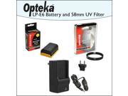 2 Pack of Opteka Canon Replacement LP E6 2400mAh Ultra High Capacity Li ion Battery Pack Charger with UV Ultra Violet Haze Multi Coated Glass Filter for Canon
