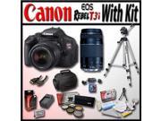 Canon EOS Rebel T3i 18 MP CMOS Digital SLR Full HD Camera with Advanced Shooters Kit with EF S 18 55mm f 3.5 5.6 IS EF 75 300mm f 4 5.6 III 53 Travel Tripod