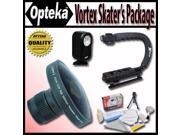 Opteka Deluxe Skaters Package With Opteka Platinum Series0.2X HD Panoramic Vortex Fisheye Lens X GRIP Handle 3 Watt Video Light For Panasonic NV DS60 NV DS