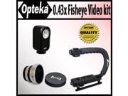 Opteka Extreme Video Kit with Opteka 0.43x Fisheye Lens X GRIP 3 Watt Video Light for JVC Everio GR DVL367 DVL410 DVL500 DVL507 DVL510 DVL512 DVL515