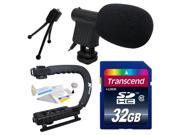 DSLR Video Studio Mini Microphone with Transcend 32GB Memory Card Opteka X GRIP Action Sports Stabilizer Camera Handle Grip Camera And Lens for Sony NEX Alp