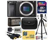 Sony Alpha a6000 24.3 MP Mirrorless Interchangeable Lens Camera Body Only ILCE6000 with 16GB Memory Card NP FW50 Battery Tripod Carrying Case HDMI Cab