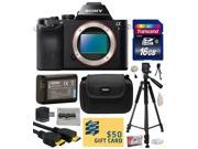 Sony a7 Full Frame 24.3 MP Mirrorless Interchangeable Digital Lens Camera Body Only ILCE7 with 16GB Memory Card NP FW50 Battery Tripod Carrying Case