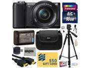 Sony Alpha A5000 20.1 MP Interchangeable Mirrorless Lens Camera with 16 50mm OSS Lens ILCE5000L with 16GB Memory Card NP FW50 Battery Tripod Carrying Case