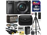 Sony Alpha a6000 24.3 MP Interchangeable Mirrorless Lens Camera with 16 50mm Power Zoom Lens with 64GB Memory Card NP FW50 Battery Tripod Hard Shell Carry