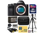 Sony a7R Full Frame 36.4 MP Mirrorless Interchangeable Digital Lens Camera Body Only ILCE7R with 16GB Memory Card NP FW50 Battery Tripod Carrying Case
