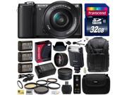 Sony Alpha A5000 20.1 MP Interchangeable Mirrorless Lens Camera with 16 50mm OSS Lens ILCE5000L with Sony HVL F20M External Flash 32GB Memory Card x3 NP FW5