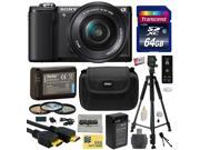 Sony Alpha A5000 20.1 MP Interchangeable Mirrorless Lens Camera with 16 50mm OSS Lens ILCE5000L with 64GB Memory Card NP FW50 Battery Tripod Carrying Case