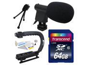 Beginner DSLR Video Studio Mini Microphone with Transcend 64GBMemory Card Opteka X GRIP Action Sports Stabilizer Camera Handle Grip Camera And Lens for Sony N