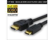 5 Foot Mini to Regular Gold Plated HDMI 1080p Cable For CANON VIXIA HF M30 HF M31 HF M300 Flash Memory Camcorders