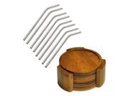 Healthpro Bar Coaster Straw Package Includes 5 Piece Organic Moso Bamboo Heavy Duty Round Coaster Set And 8 Titanium Super Strong Lightweight Drinking Straws