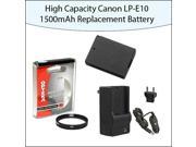 High Capacity Canon LP E10 1500mAh Replacement Battery With Opteka 58mm HD2 UV Haze Multi Coated Glass Filter With 1 Hour Rapid Charger For Canon EOS Rebel T3 T