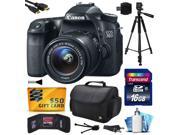 Canon EOS 70D Digital SLR Camera with 18 55mm STM Lens includes 16GB Memory Large Case Tripod Card Reader Card Wallet HDMI Mini Cable Cleaning Kit