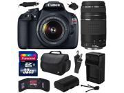 Canon EOS Rebel T5 Digital SLR Camera with EF S 18 55mm IS II and EF 75 300mm f 4 5.6 III Lens with 32GB Memory Large Case Extra Battery Travel Charger Memo